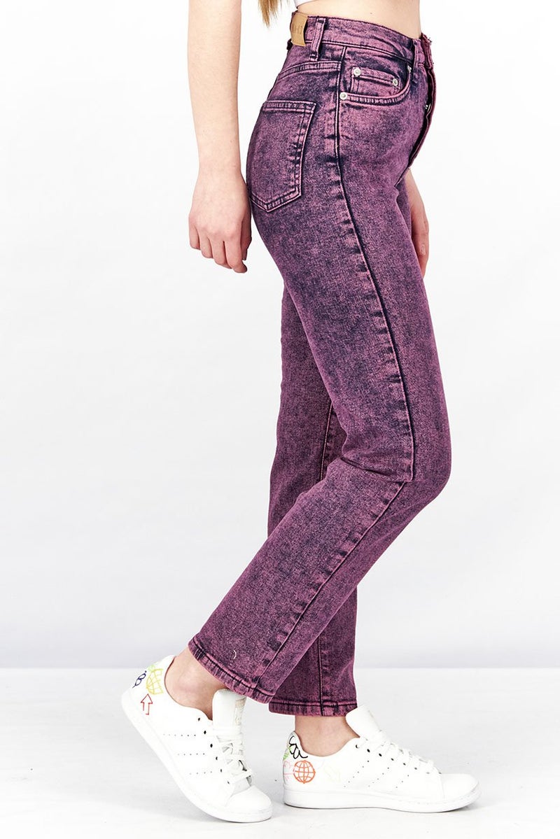 NA-KD Women Straight Fit High Waist Washed Stretchable Denim Jeans, Acid Purple - Image 4