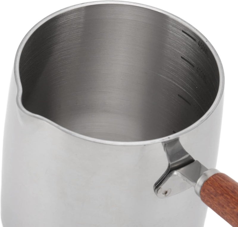 YDuupxe Milk Warmer Pot, Even Heating Stainless Steel Butter Warmer Pot Induction Bottom 2 Spouts with Wooden Handle for Milk, Cheese and Leftovers - Image 5