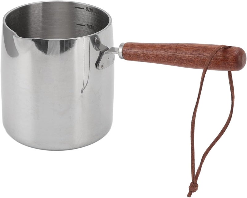 YDuupxe Milk Warmer Pot, Even Heating Stainless Steel Butter Warmer Pot Induction Bottom 2 Spouts with Wooden Handle for Milk, Cheese and Leftovers - Image 1
