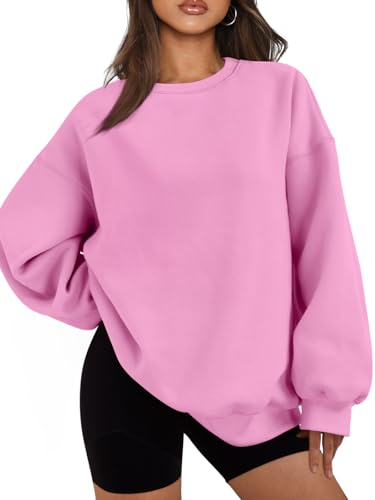 EFAN Womens Sweatshirts Hoodies Oversized Sweaters Crewneck Fleece Casual Tops Basic Comfy Fall Fashion Clothes 2025 Plus Size Maternity Workout Lounge Wear Winter Outfits Pink XL - Image 1