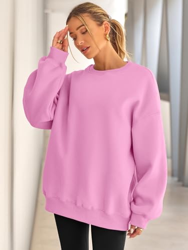 EFAN Womens Sweatshirts Hoodies Oversized Sweaters Crewneck Fleece Casual Tops Basic Comfy Fall Fashion Clothes 2025 Plus Size Maternity Workout Lounge Wear Winter Outfits Pink XL - Image 2