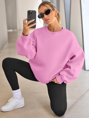 EFAN Womens Sweatshirts Hoodies Oversized Sweaters Crewneck Fleece Casual Tops Basic Comfy Fall Fashion Clothes 2025 Plus Size Maternity Workout Lounge Wear Winter Outfits Pink XL - Image 3