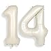 SUWEN 40 Inch Cream White Large 14 Number Balloons Big Foil Helium Number Balloons 09 Jumbo Happy 14th Mylar Birthday Party Decorations for Boy or Girl 41 Anniversary Party Supplies - Image 2