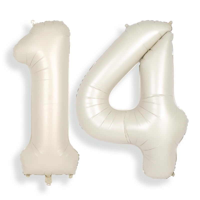 SUWEN 40 Inch Cream White Large 14 Number Balloons Big Foil Helium Number Balloons 09 Jumbo Happy 14th Mylar Birthday Party Decorations for Boy or Girl 41 Anniversary Party Supplies - Image 3