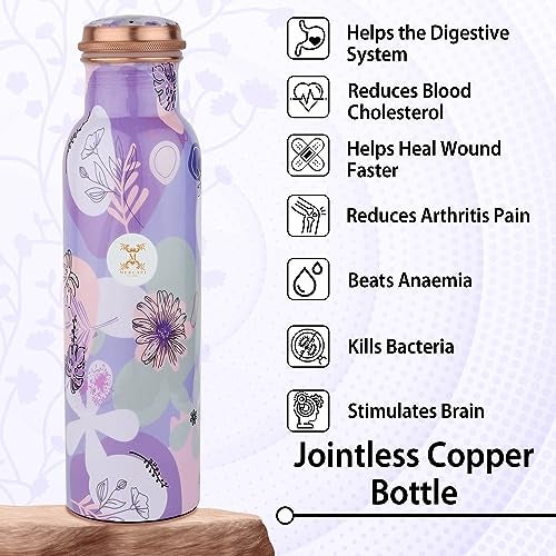 MERCAPE® - 100% Pure Copper Bottle Copper Bottles with Leak Proof Lid for Home, Kitchen | BPA Free & Non Toxic Travel Treking Bottle Meena Work Printed Ayurvedic Bottle for Health Benefits- 950 ml - Image 2