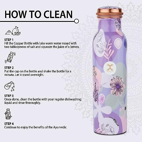 MERCAPE® - 100% Pure Copper Bottle Copper Bottles with Leak Proof Lid for Home, Kitchen | BPA Free & Non Toxic Travel Treking Bottle Meena Work Printed Ayurvedic Bottle for Health Benefits- 950 ml - Image 5
