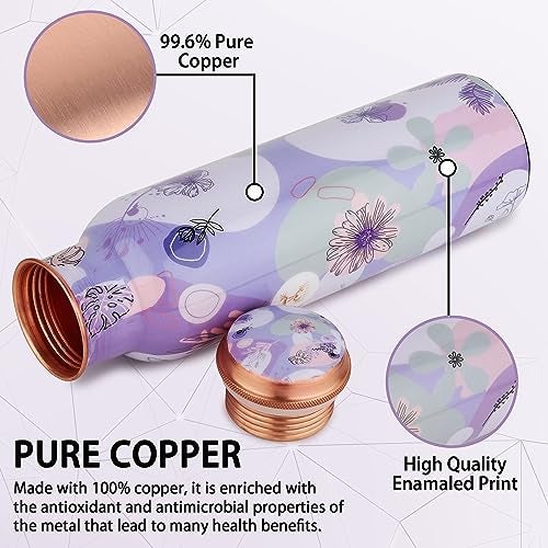 MERCAPE® - 100% Pure Copper Bottle Copper Bottles with Leak Proof Lid for Home, Kitchen | BPA Free & Non Toxic Travel Treking Bottle Meena Work Printed Ayurvedic Bottle for Health Benefits- 950 ml - Image 3