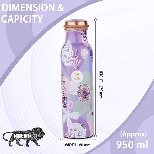 MERCAPE® - 100% Pure Copper Bottle Copper Bottles with Leak Proof Lid for Home, Kitchen | BPA Free & Non Toxic Travel Treking Bottle Meena Work Printed Ayurvedic Bottle for Health Benefits- 950 ml - Image 4