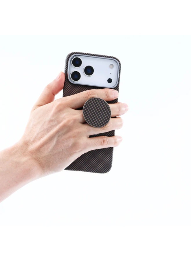 A-CASE Acase Desen Aramid-Fiber Magnetic Phone Grip with Metal Stand – Ultra-Strong MagSafe Grip, Ergonomic Metal Ring & Fold-Out Kickstand – Gold - Image 4