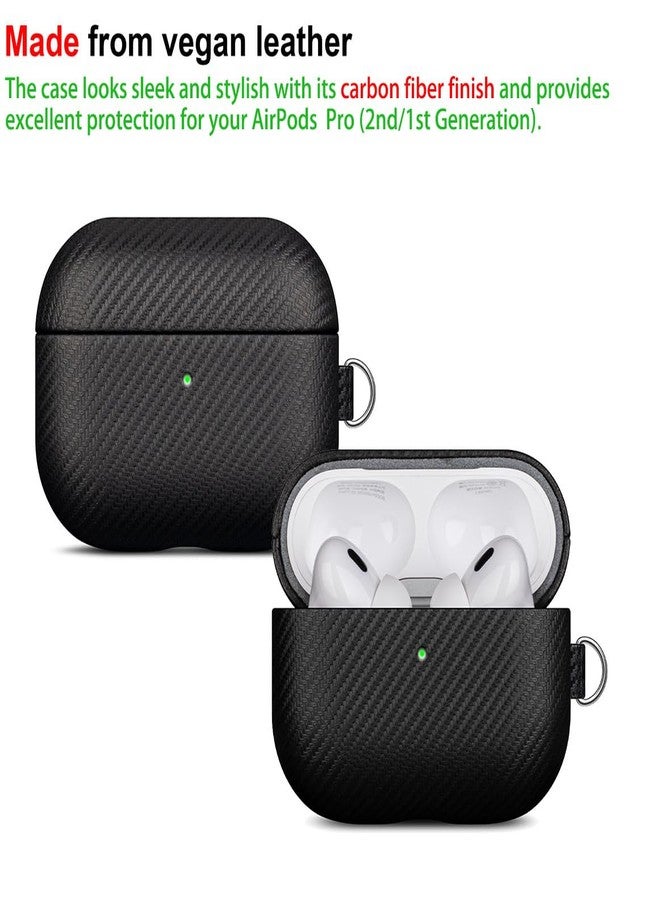 Lopie جراب LOPIE المصنوع يدويًا لسماعات AirPods Pro، جراب من الجلد النباتي بنقشة ألياف الكربون مع سلسلة مفاتيح ومجموعة تنظيف، غطاء صلب واقٍ - أسود - Image 2