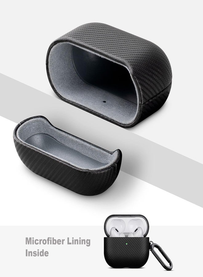 Lopie جراب LOPIE المصنوع يدويًا لسماعات AirPods Pro، جراب من الجلد النباتي بنقشة ألياف الكربون مع سلسلة مفاتيح ومجموعة تنظيف، غطاء صلب واقٍ - أسود - Image 4