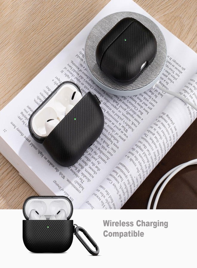 Lopie جراب LOPIE المصنوع يدويًا لسماعات AirPods Pro، جراب من الجلد النباتي بنقشة ألياف الكربون مع سلسلة مفاتيح ومجموعة تنظيف، غطاء صلب واقٍ - أسود - Image 5