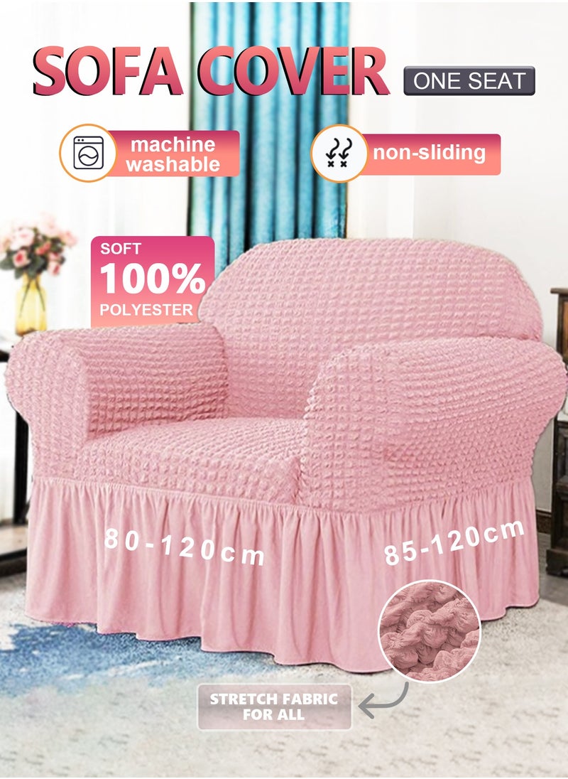 Arabest Elastic Sofa Cover with Skirt,Stretch Sofa Slipcover Furniture Protector Washable Soft Couch Cover for Living Room Elastic Fabric Sofa Cover with Skirt, For Living Room Bed Room For one seater sofa(Pink)  - Image 1