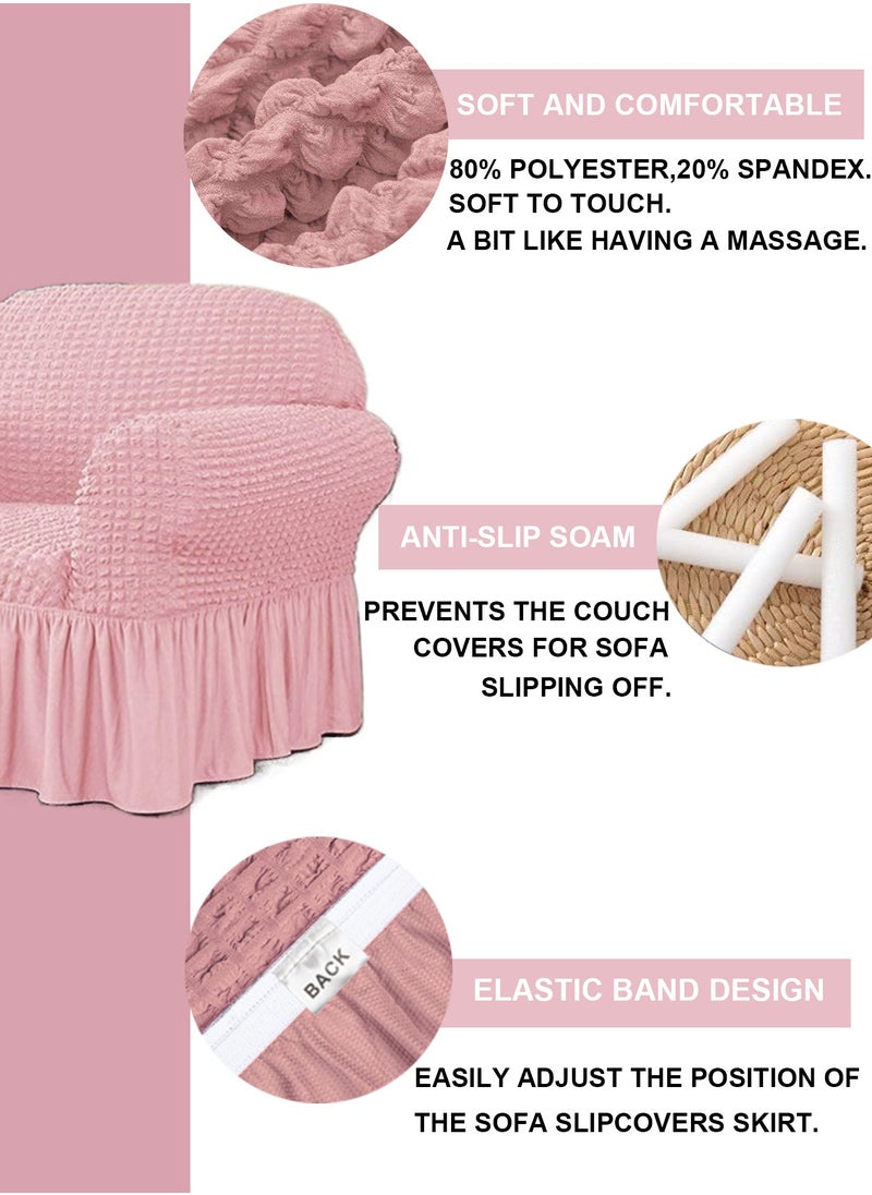 Arabest Elastic Sofa Cover with Skirt,Stretch Sofa Slipcover Furniture Protector Washable Soft Couch Cover for Living Room Elastic Fabric Sofa Cover with Skirt, For Living Room Bed Room For one seater sofa(Pink)  - Image 2