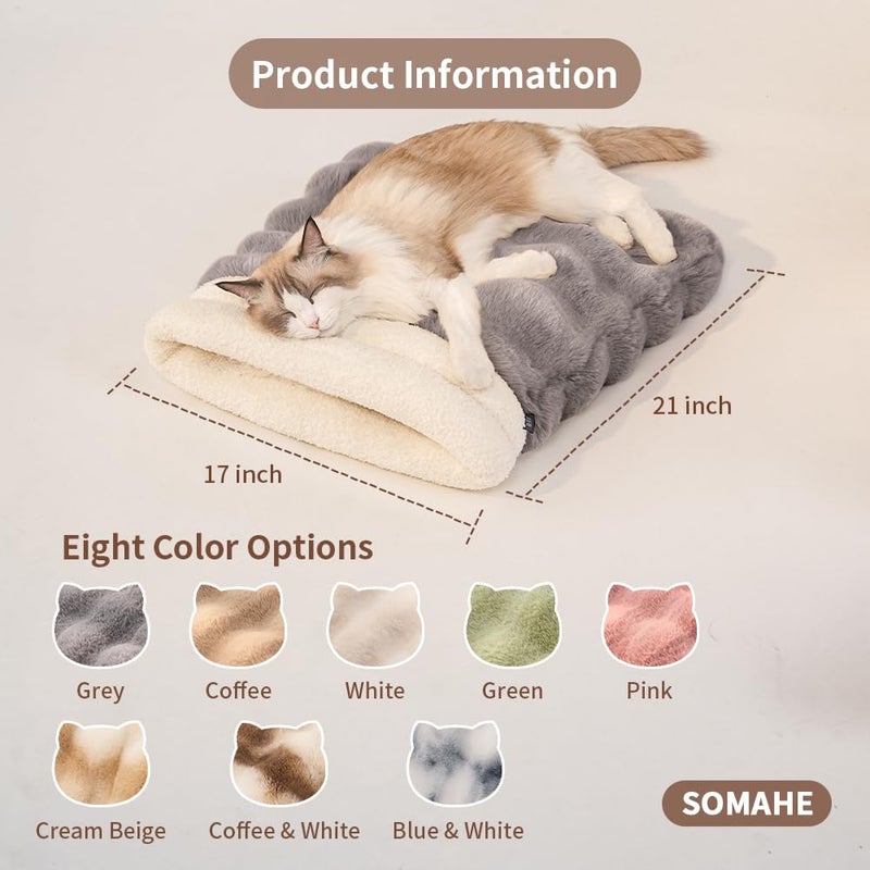 SOMAHE Self-Warming Cat Sleeping Bag, Enclosed Hooded Snuggle Sack with Dual-Side Plush Cat Cave Bed, Portable Foldable Pet Sleeping Pod for Indoor & Travel, Anti-Static, 21.7"x17.7"Grey - Image 3