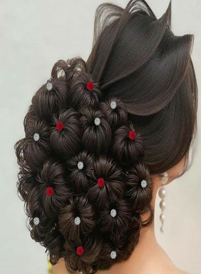 PRODUCTMINE مجموعة دبابيس شعر العروس من PRODUCTMINE® / دبابيس جودا ذهبية فاخرة مع وردة حمراء صناعية وأحجار الراين الشفافة للنساء والفتيات - مجموعة من 16 قطعة - Image 5