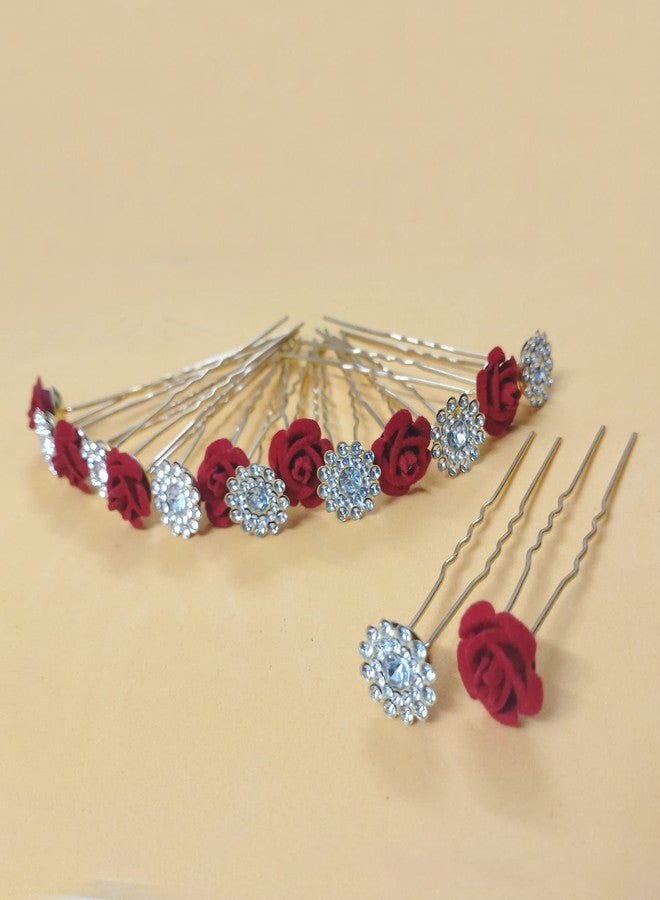 PRODUCTMINE مجموعة دبابيس شعر العروس من PRODUCTMINE® / دبابيس جودا ذهبية فاخرة مع وردة حمراء صناعية وأحجار الراين الشفافة للنساء والفتيات - مجموعة من 16 قطعة - Image 2