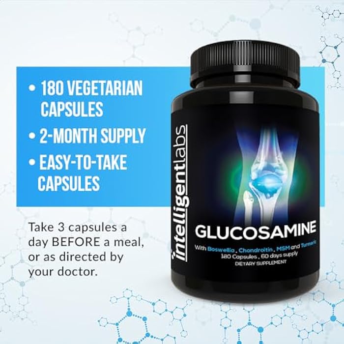 Intelligent Labs Glucosamine and Chondroitin High Strength Complex with MSM | 180 Capsules | Immune System Support | with Turmeric, Boswellia, and Quercetin Joint Care Supplements - Image 3