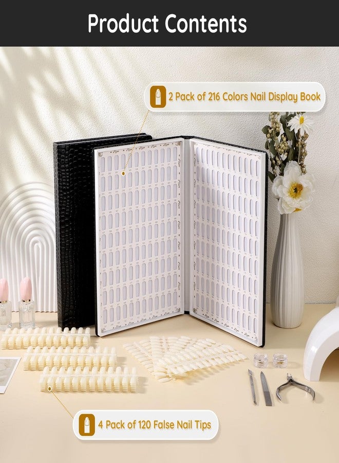 Segbeauty 2 Pack of 216 Colors Nail Gel Display Chart, Nail Polish Sample Showing Board with 480 False Tips, Leather Fingernail Color Display Book Nails Polish Organizer Nails Practicing Design Chart - Image 2