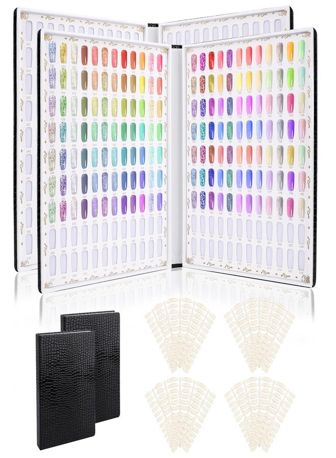 Segbeauty 2 Pack of 216 Colors Nail Gel Display Chart, Nail Polish Sample Showing Board with 480 False Tips, Leather Fingernail Color Display Book Nails Polish Organizer Nails Practicing Design Chart - Image 1