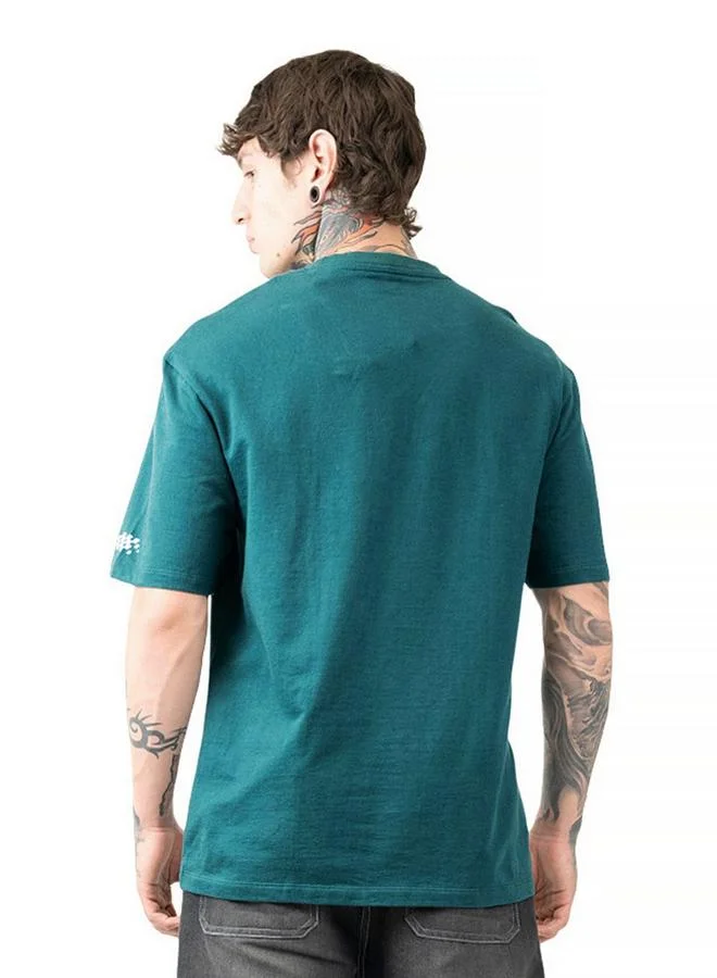 HIGH STAR Deep Teal Moto Racer Graphic Printed Round Neck Short Sleeves Regular Fit Cotton T-shirt for Men | Best Price UAE