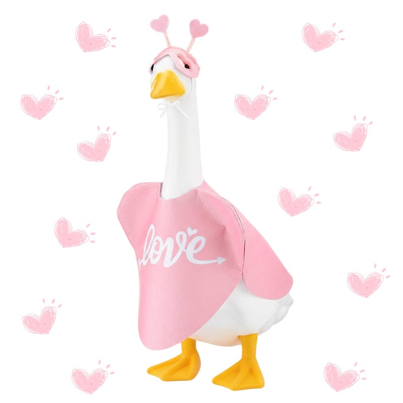Solsew Valentine's Day Goose Outfit 23 Inch Valentines Porch Goose Clothes Love Decorative Glasses for Plastic Geese Valentine's Day Yard Garden Outdoor Decor (Pink) - Image 1