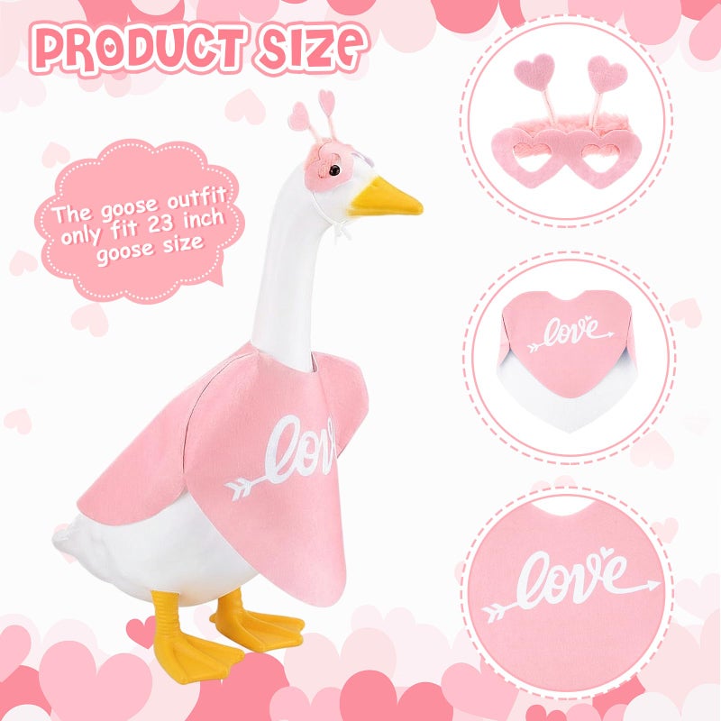 Solsew Valentine's Day Goose Outfit 23 Inch Valentines Porch Goose Clothes Love Decorative Glasses for Plastic Geese Valentine's Day Yard Garden Outdoor Decor (Pink) - Image 4