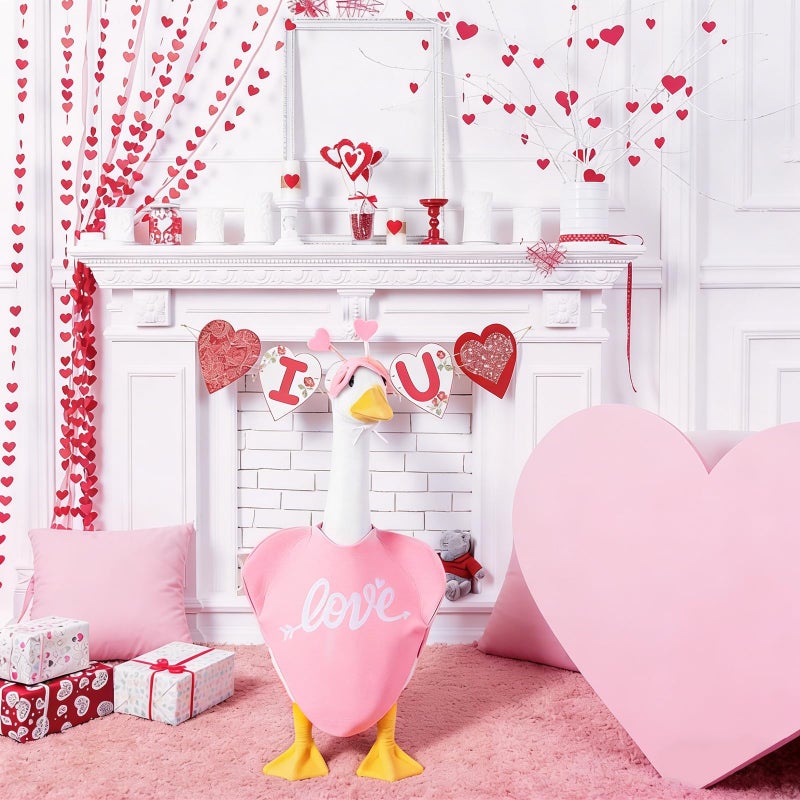 Solsew Valentine's Day Goose Outfit 23 Inch Valentines Porch Goose Clothes Love Decorative Glasses for Plastic Geese Valentine's Day Yard Garden Outdoor Decor (Pink) - Image 2