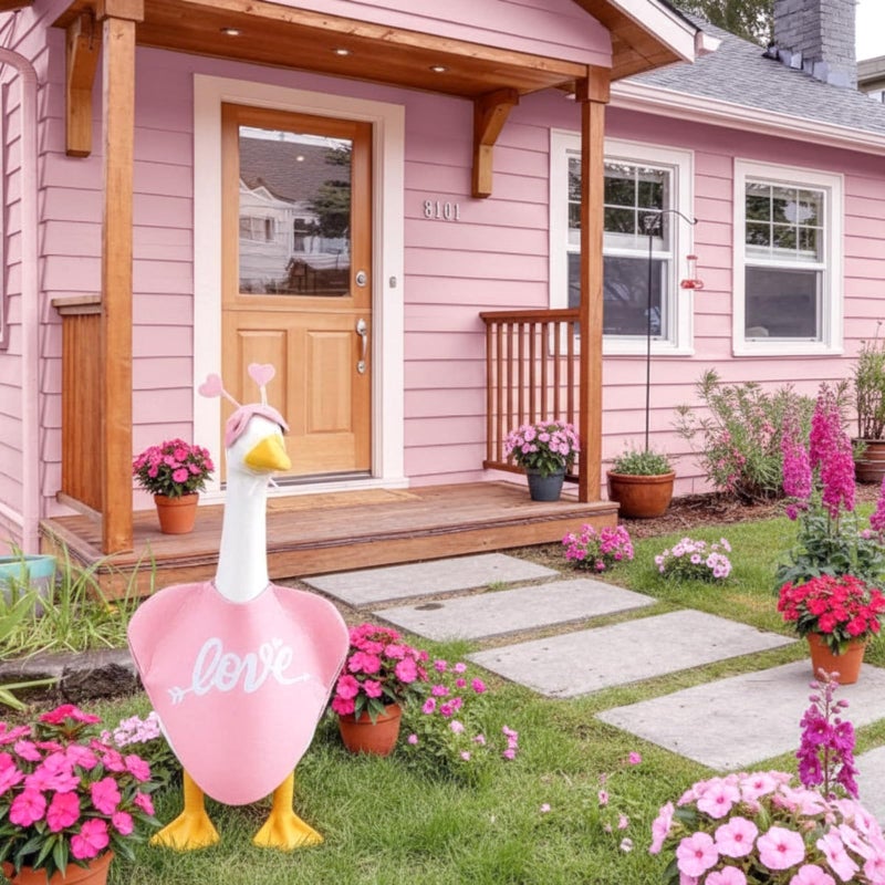 Solsew Valentine's Day Goose Outfit 23 Inch Valentines Porch Goose Clothes Love Decorative Glasses for Plastic Geese Valentine's Day Yard Garden Outdoor Decor (Pink) - Image 3