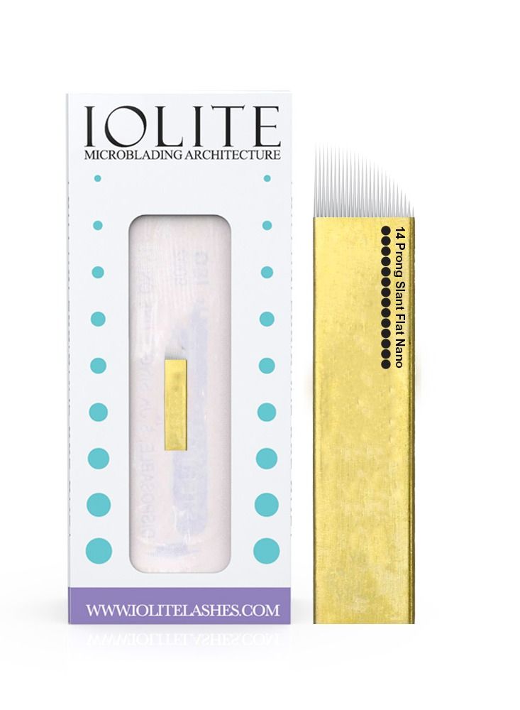 IOLITE Microblading 14 prong slant flat micro needle spmu needle size 25mm one time use disposable blade sterile packaged 12pcs - Image 1