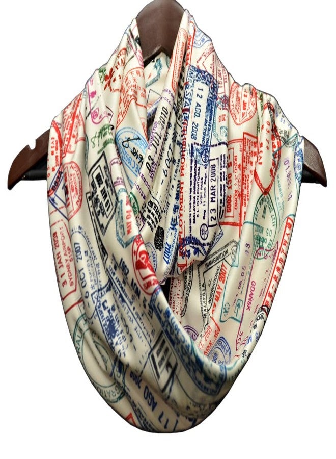 Universal Zone Traveler Scarf, Infinity Scarf with Passport Stamps, Flight Attendant Gift, Travel Agent Gift - Image 1