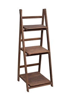 LINGWEI Wooden Foldable Plant Stand Book Shelf Display Flower Rack Stand 3 Layer Solid Wood Ladder Design Flower Vase Shelves Bathroom Shelf (Brown)  - Image 1