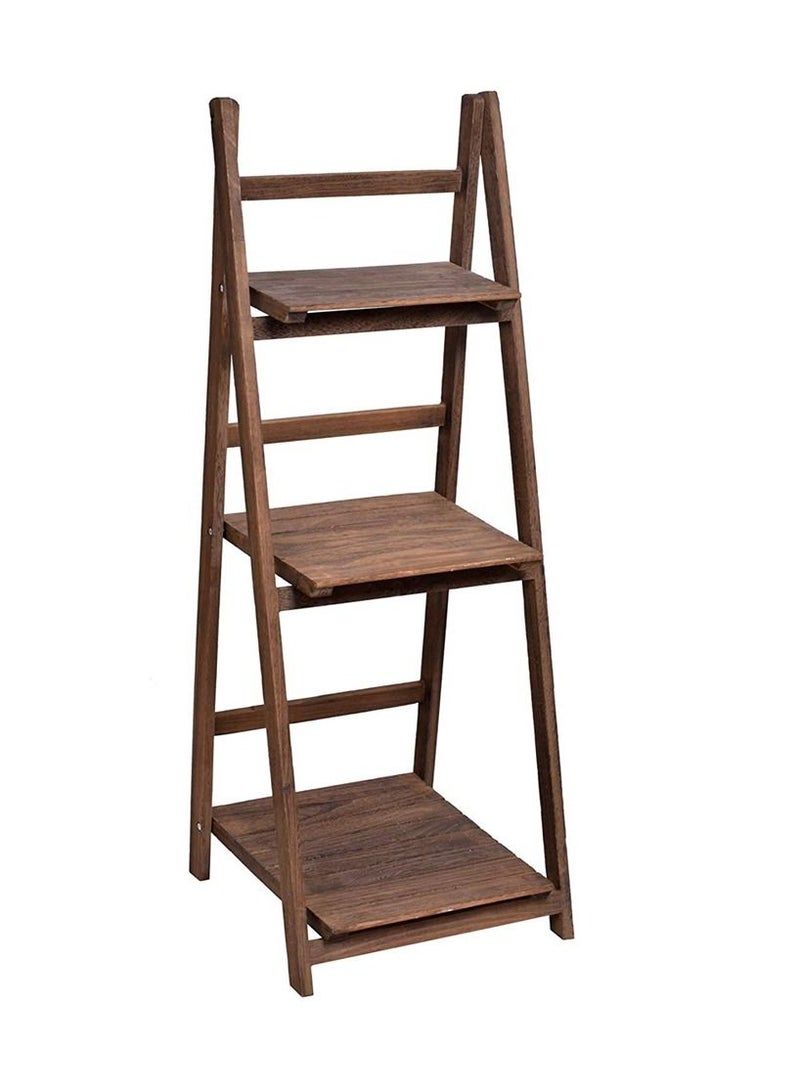 LINGWEI Wooden Foldable Plant Stand Book Shelf Display Flower Rack Stand 3 Layer Solid Wood Ladder Design Flower Vase Shelves Bathroom Shelf (Brown) - Image 1