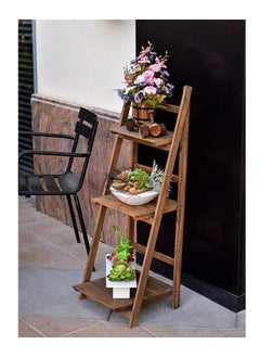 LINGWEI Wooden Foldable Plant Stand Book Shelf Display Flower Rack Stand 3 Layer Solid Wood Ladder Design Flower Vase Shelves Bathroom Shelf (Brown)  - Image 3