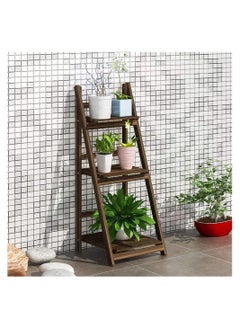 LINGWEI Wooden Foldable Plant Stand Book Shelf Display Flower Rack Stand 3 Layer Solid Wood Ladder Design Flower Vase Shelves Bathroom Shelf (Brown)  - Image 2