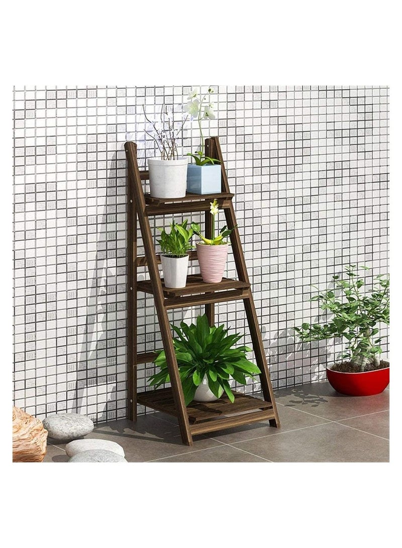 LINGWEI Wooden Foldable Plant Stand Book Shelf Display Flower Rack Stand 3 Layer Solid Wood Ladder Design Flower Vase Shelves Bathroom Shelf (Brown) - Image 2