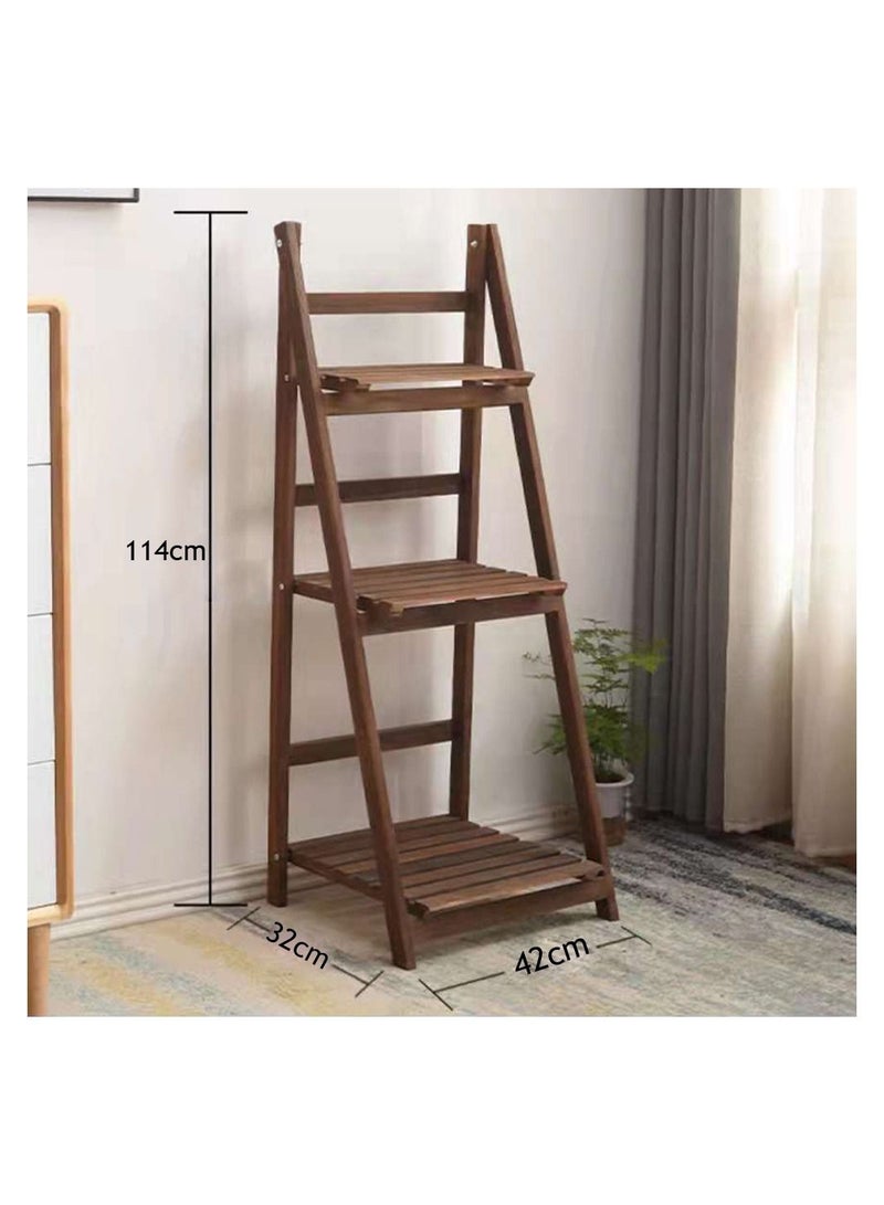 LINGWEI Wooden Foldable Plant Stand Book Shelf Display Flower Rack Stand 3 Layer Solid Wood Ladder Design Flower Vase Shelves Bathroom Shelf (Brown) - Image 4