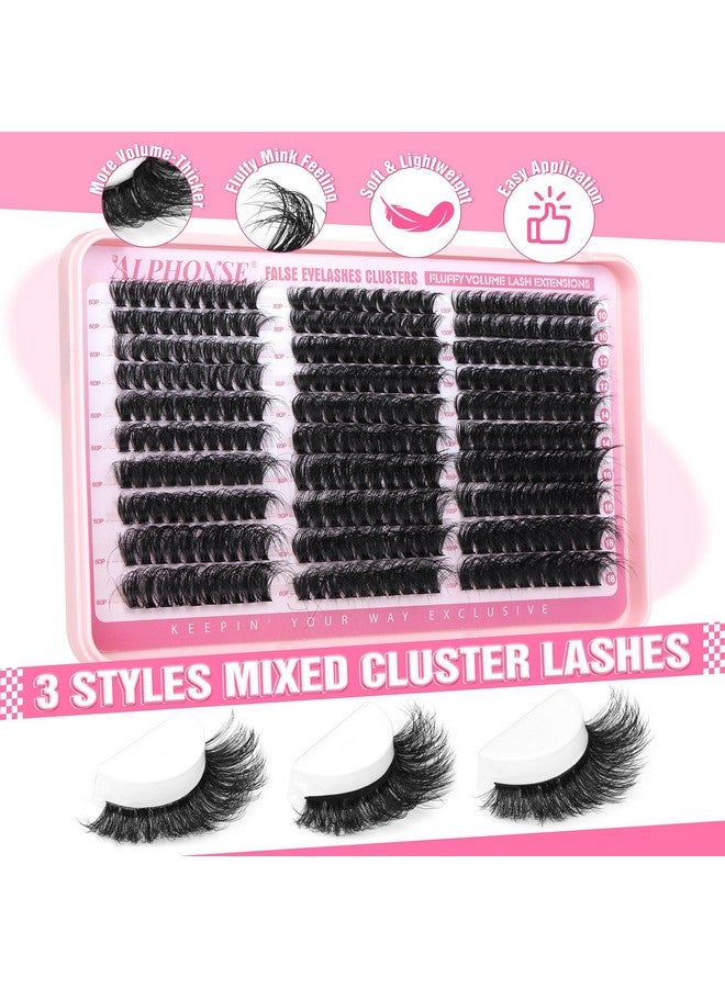 alphonse Fluffy Lash Clusters Thick Volume Lash Extension 10-18mm Cluster Eyelash Extensions DIY Individual Lashes Wispy at Home Pestañas Pelo a Pelo by ALPHONSE (60D+80D+100D, 300pcs) - Image 5