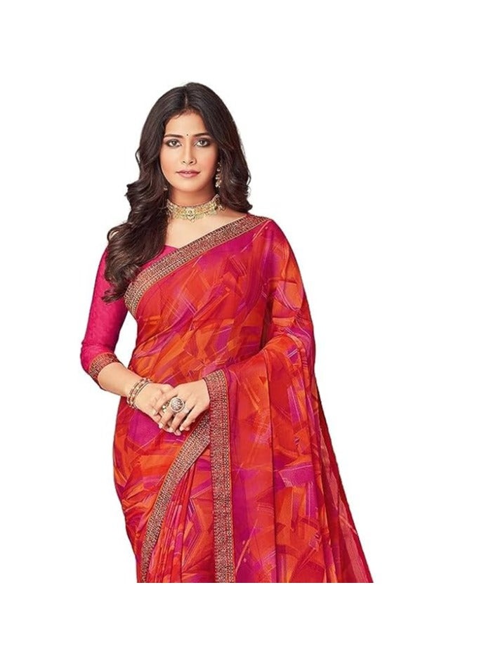 Women's Floral Printed Chiffon Saree with Blouse