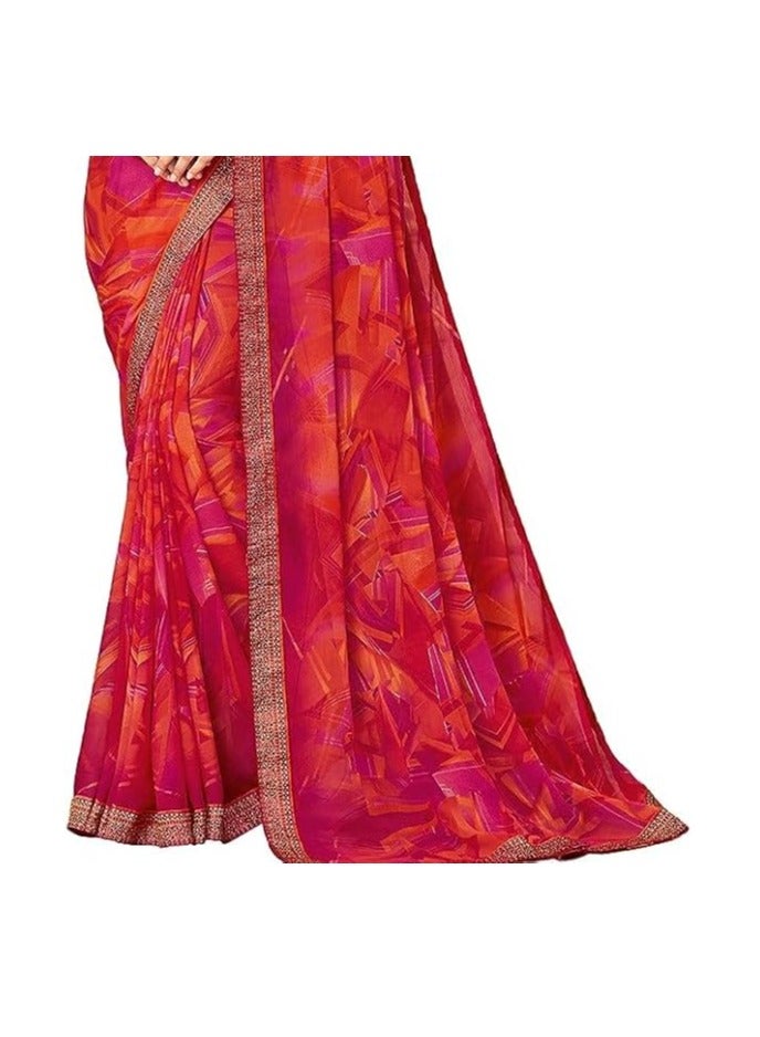 Women's Floral Printed Chiffon Saree with Blouse