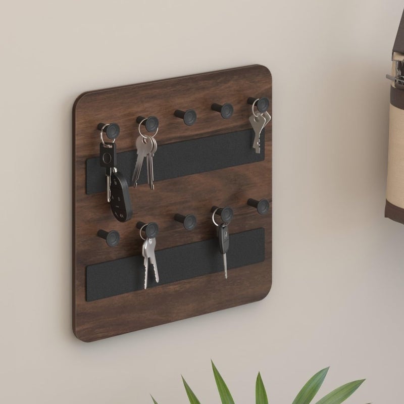 BLUEWUD Stuart Engineered Wood Wall Mounted Decor Key Holder Hanger with 10 Knobs for Bedroom Study Living Room Home Furniture (Brown Maple) - Image 1