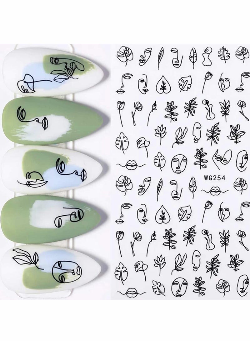 SYOSI Graffiti Fun Nail Art Stickers Abstract Nail Decals 3D Self Adhesive Abstract Lady Face Rose Leaf Nail Design Manicure Tips Nail Decoration for Women Girls Kids 6 Sheets - Image 4