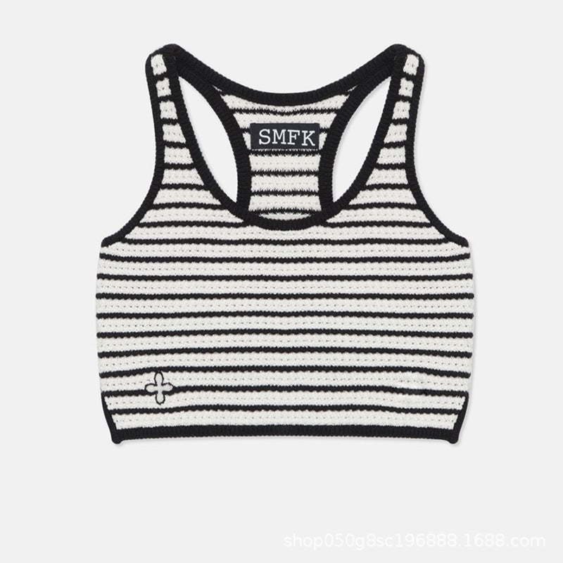 Smfk R Vintage Campus Striped Knitted Vest Personalized Washed Pleated Spice Girls Wear Sports Jacket - Image 1