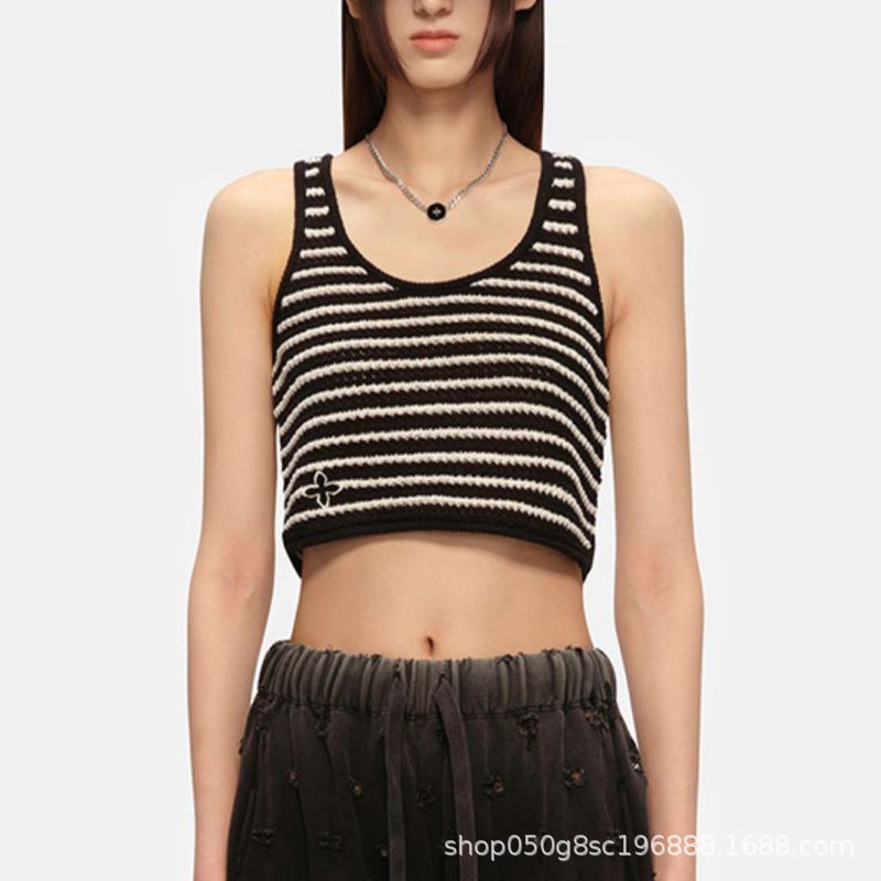 Smfk R Vintage Campus Striped Knitted Vest Personalized Washed Pleated Spice Girls Wear Sports Jacket - Image 4