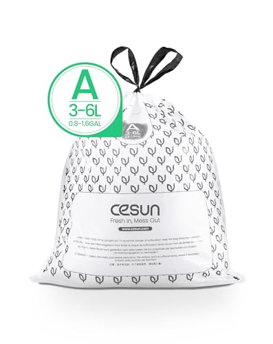 Cesun Code A Drawstring Trash Bags 90 Count, Pre Cut 1.6 Gallon / 6 Liter Small Bathroom Trash Can Liners, White - Image 2