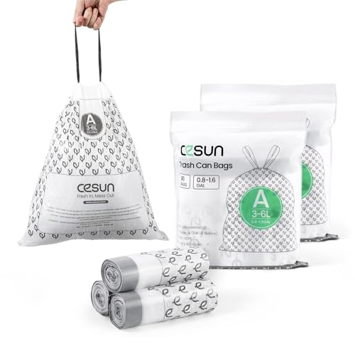 Cesun Code A Drawstring Trash Bags 90 Count, Pre Cut 1.6 Gallon / 6 Liter Small Bathroom Trash Can Liners, White - Image 1