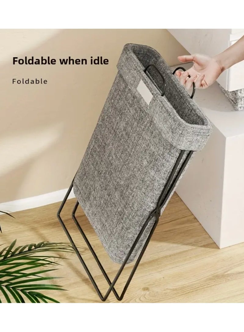 Foldable storage basket | Grey laundry hamper | Rustic home storage | Boho fabric basket | Multi-purpose organizer | Collapsible laundry bin | Bathroom and bedroom basket | Fabric storage with metal frame | Compact home organizer | Space-saving laundry solution Foldable storage basket | Grey laundry hamper | Rustic home storage | Boho fabric basket | Multi-purpose organizer | Collapsible laundry bin | Bathroom and bedroom basket | Fabric storage with metal frame | Compact home organizer | Space-saving laundry solution - Image 2