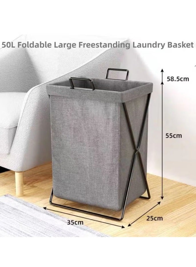 Foldable storage basket | Grey laundry hamper | Rustic home storage | Boho fabric basket | Multi-purpose organizer | Collapsible laundry bin | Bathroom and bedroom basket | Fabric storage with metal frame | Compact home organizer | Space-saving laundry solution Foldable storage basket | Grey laundry hamper | Rustic home storage | Boho fabric basket | Multi-purpose organizer | Collapsible laundry bin | Bathroom and bedroom basket | Fabric storage with metal frame | Compact home organizer | Space-saving laundry solution - Image 5