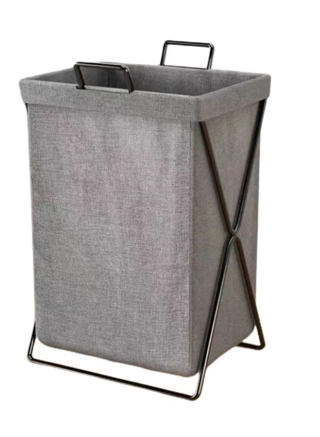 Foldable storage basket | Grey laundry hamper | Rustic home storage | Boho fabric basket | Multi-purpose organizer | Collapsible laundry bin | Bathroom and bedroom basket | Fabric storage with metal frame | Compact home organizer | Space-saving laundry solution Foldable storage basket | Grey laundry hamper | Rustic home storage | Boho fabric basket | Multi-purpose organizer | Collapsible laundry bin | Bathroom and bedroom basket | Fabric storage with metal frame | Compact home organizer | Space-saving laundry solution - Image 4