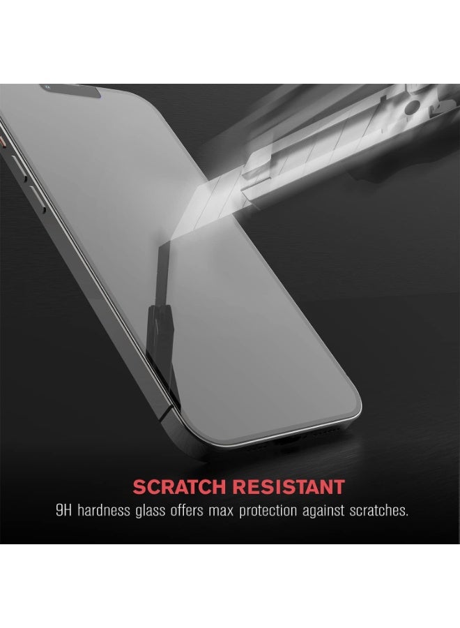 Muzz حماية شاشة الخصوصية لجهاز آيفون 14 بلس، عبوة 2، زجاج مقسى غير لامع، صلابة 9H، مضاد للبصمات، مضاد للتوهج، 2.5D (آيفون 14 بلس) - Image 3